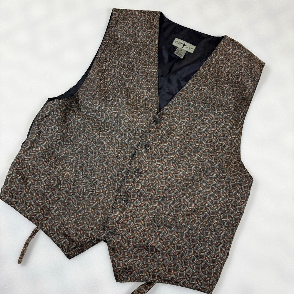 Robert Stock Silk Vest Mens Medium M Silk Trail Paisley Multicolor - Picture 6 of 11